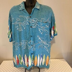 Ocean Current‎ Surf Board Floral Hawaiian Short Sleeve Rayon Shirt Men L